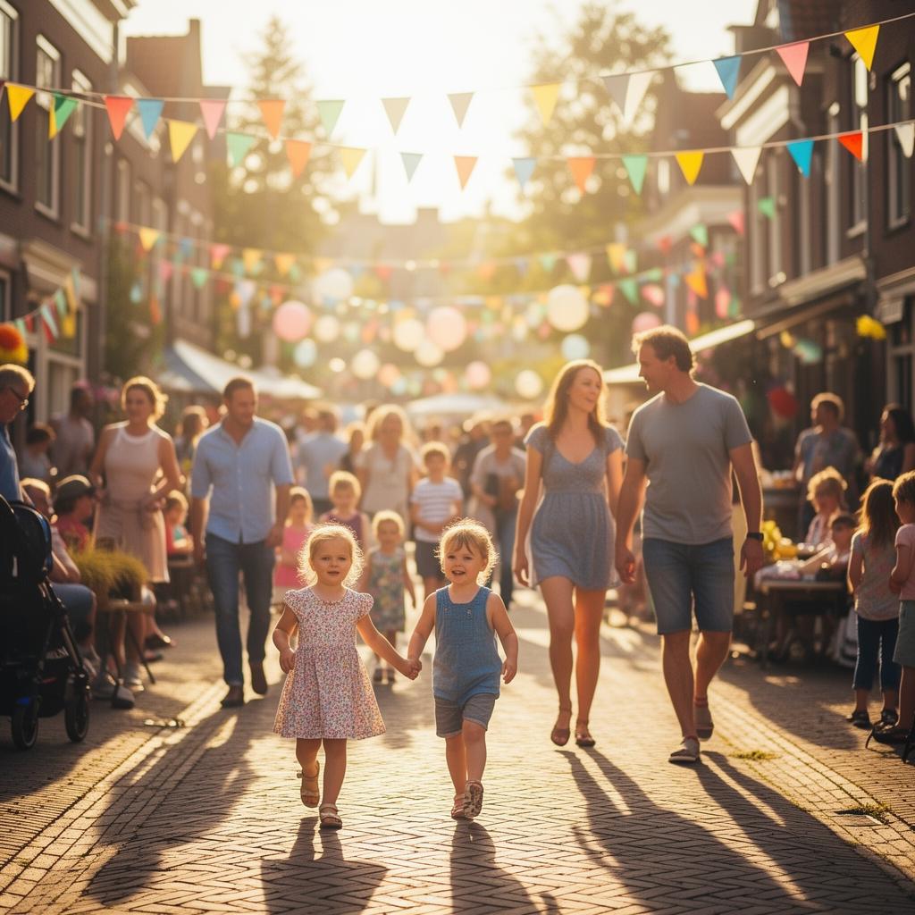 Bewoners op buurtfeest in een Nederlandse straat